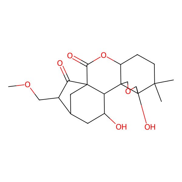 2D Structure of (1S,4S,9R,13S,14S,16S,17S)-9,14-dihydroxy-17-(methoxymethyl)-7,7-dimethyl-3,10-dioxapentacyclo[14.2.1.01,13.04,12.08,12]nonadecane-2,18-dione