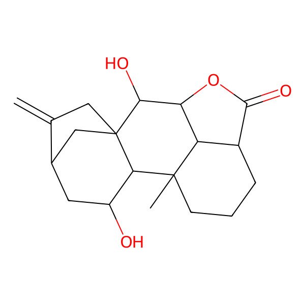 2D Structure of (1R,2S,3R,5S,8R,9R,10R,13R,17R)-3,9-dihydroxy-1-methyl-6-methylidene-11-oxapentacyclo[8.6.1.15,8.02,8.013,17]octadecan-12-one