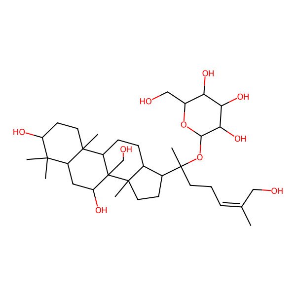 2D Structure of 2-[2-[3,7-dihydroxy-8-(hydroxymethyl)-4,4,10,14-tetramethyl-2,3,5,6,7,9,11,12,13,15,16,17-dodecahydro-1H-cyclopenta[a]phenanthren-17-yl]-7-hydroxy-6-methylhept-5-en-2-yl]oxy-6-(hydroxymethyl)oxane-3,4,5-triol