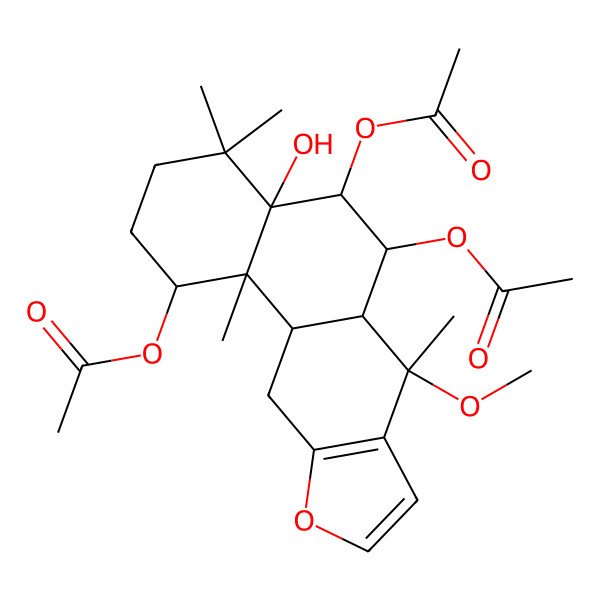 2D Structure of (5,6-Diacetyloxy-4a-hydroxy-7-methoxy-4,4,7,11b-tetramethyl-1,2,3,5,6,6a,11,11a-octahydronaphtho[2,1-f][1]benzofuran-1-yl) acetate