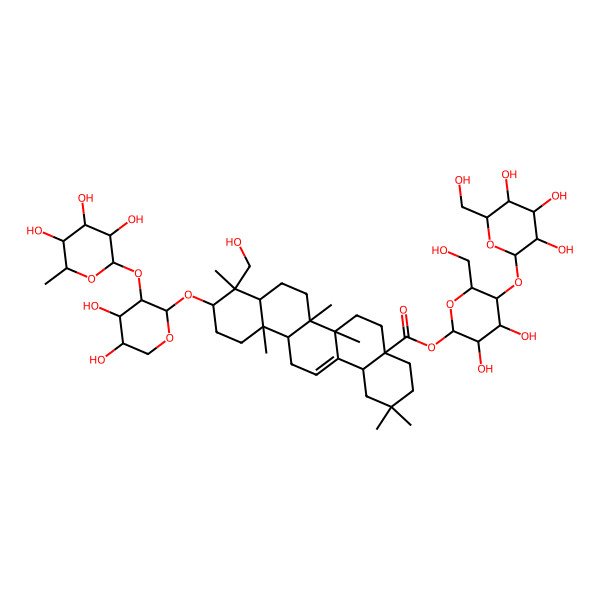 2D Structure of [3,4-Dihydroxy-6-(hydroxymethyl)-5-[3,4,5-trihydroxy-6-(hydroxymethyl)oxan-2-yl]oxyoxan-2-yl] 10-[4,5-dihydroxy-3-(3,4,5-trihydroxy-6-methyloxan-2-yl)oxyoxan-2-yl]oxy-9-(hydroxymethyl)-2,2,6a,6b,9,12a-hexamethyl-1,3,4,5,6,6a,7,8,8a,10,11,12,13,14b-tetradecahydropicene-4a-carboxylate