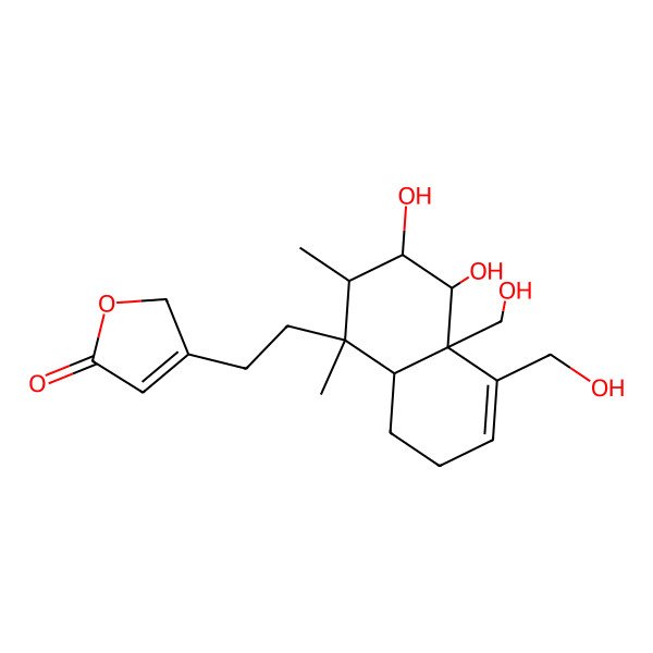 2D Structure of 3-[2-[(1R,2S,3R,4R,4aR,8aR)-3,4-dihydroxy-4a,5-bis(hydroxymethyl)-1,2-dimethyl-2,3,4,7,8,8a-hexahydronaphthalen-1-yl]ethyl]-2H-furan-5-one