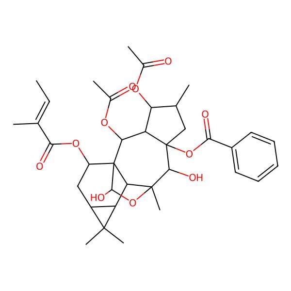 2D Structure of [(1R,2R,3R,4S,5S,7R,8R,9R,10R,11S,13S,15R)-2,4-diacetyloxy-8,16-dihydroxy-5,9,12,12-tetramethyl-15-[(E)-2-methylbut-2-enoyl]oxy-17-oxapentacyclo[7.6.2.01,10.03,7.011,13]heptadecan-7-yl] benzoate