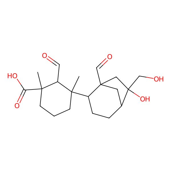 2D Structure of (1R,2S,3S)-2-formyl-3-[(1R,2S,5R,6R)-1-formyl-6-hydroxy-6-(hydroxymethyl)-2-bicyclo[3.2.1]octanyl]-1,3-dimethylcyclohexane-1-carboxylic acid