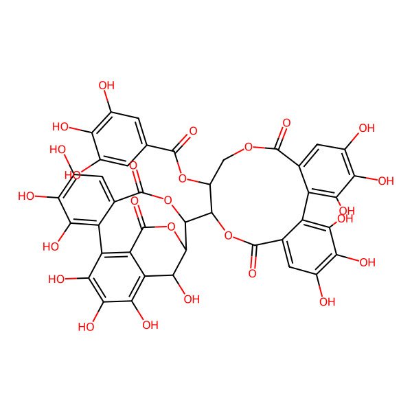 2D Structure of [(10S,11S)-10-[(14R,15R,19R)-2,3,4,7,8,9,19-heptahydroxy-12,17-dioxo-13,16-dioxatetracyclo[13.3.1.05,18.06,11]nonadeca-1,3,5(18),6,8,10-hexaen-14-yl]-3,4,5,17,18,19-hexahydroxy-8,14-dioxo-9,13-dioxatricyclo[13.4.0.02,7]nonadeca-1(19),2,4,6,15,17-hexaen-11-yl] 3,4,5-trihydroxybenzoate