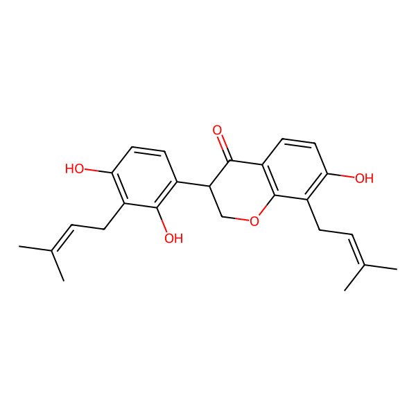 2D Structure of 3-[2,4-Dihydroxy-3-(3-methylbut-2-enyl)phenyl]-7-hydroxy-8-(3-methylbut-2-enyl)-2,3-dihydrochromen-4-one