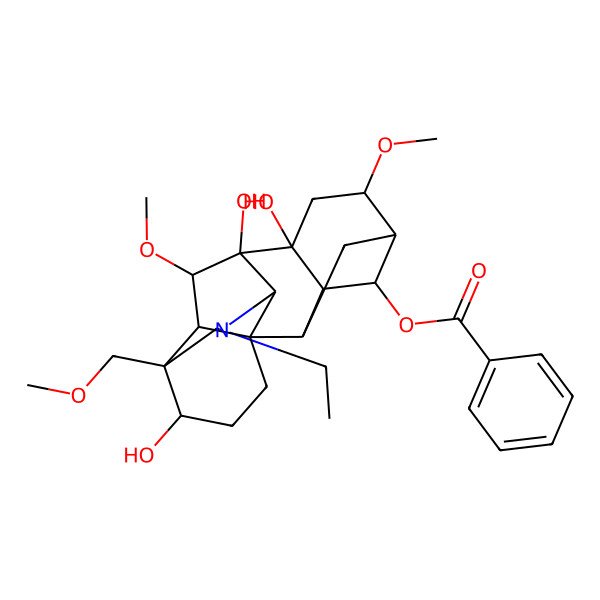 2D Structure of [11-Ethyl-8,9,14-trihydroxy-6,18-dimethoxy-13-(methoxymethyl)-11-azahexacyclo[7.7.2.12,5.01,10.03,8.013,17]nonadecan-4-yl] benzoate