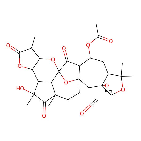 2D Structure of (23-Hydroxy-9,9,18,23,25-pentamethyl-5,14,19,24-tetraoxo-4,8,16,20,28-pentaoxaoctacyclo[13.12.1.115,22.01,13.03,7.03,10.017,21.025,29]nonacosan-12-yl) acetate