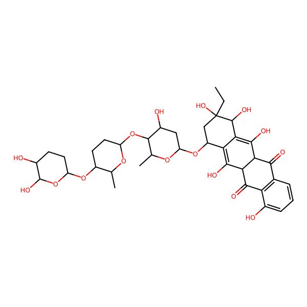 2D Structure of (9R)-7-[5-[5-(5,6-dihydroxyoxan-2-yl)oxy-6-methyloxan-2-yl]oxy-4-hydroxy-6-methyloxan-2-yl]oxy-9-ethyl-4,6,9,10,11-pentahydroxy-7,8,10,11a-tetrahydro-5aH-tetracene-5,12-dione