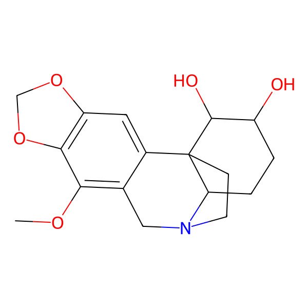2D Structure of (1S,13R,16S,17S)-9-methoxy-5,7-dioxa-12-azapentacyclo[10.5.2.01,13.02,10.04,8]nonadeca-2,4(8),9-triene-16,17-diol