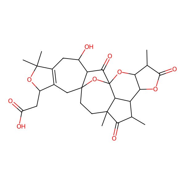 2D Structure of 2-(22-Hydroxy-4,9,11,19,19-pentamethyl-5,10,24-trioxo-2,6,18,25-tetraoxaheptacyclo[12.10.1.11,8.03,7.014,23.016,20.011,26]hexacos-16(20)-en-17-yl)acetic acid