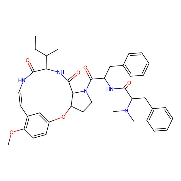 2D Structure of N-[1-(10-butan-2-yl-16-methoxy-8,11-dioxo-2-oxa-6,9,12-triazatricyclo[13.3.1.03,7]nonadeca-1(19),13,15,17-tetraen-6-yl)-1-oxo-3-phenylpropan-2-yl]-2-(dimethylamino)-3-phenylpropanamide