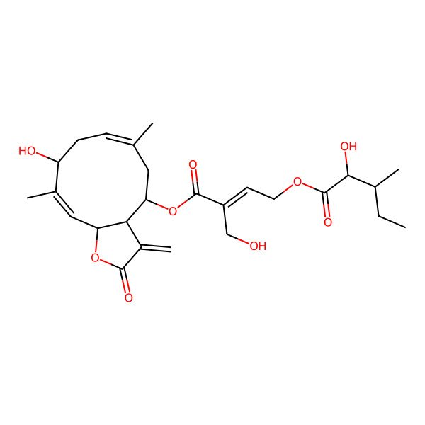 2D Structure of [4-[(9-Hydroxy-6,10-dimethyl-3-methylidene-2-oxo-3a,4,5,8,9,11a-hexahydrocyclodeca[b]furan-4-yl)oxy]-3-(hydroxymethyl)-4-oxobut-2-enyl] 2-hydroxy-3-methylpentanoate