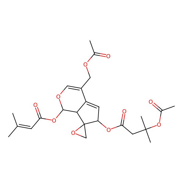 2D Structure of [(1S,6S,7R,7aS)-4-(acetyloxymethyl)-1-(3-methylbut-2-enoyloxy)spiro[6,7a-dihydro-1H-cyclopenta[c]pyran-7,2'-oxirane]-6-yl] 3-acetyloxy-3-methylbutanoate