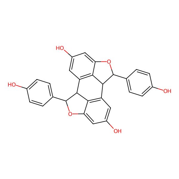 2D Structure of (2R,3R,10R,11R)-3,11-bis(4-hydroxyphenyl)-4,12-dioxapentacyclo[8.6.1.12,5.013,17.09,18]octadeca-1(17),5,7,9(18),13,15-hexaene-7,15-diol