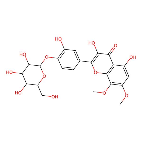 2D Structure of 3,5-dihydroxy-2-[3-hydroxy-4-[(2S,3R,4S,5S,6R)-3,4,5-trihydroxy-6-(hydroxymethyl)oxan-2-yl]oxyphenyl]-7,8-dimethoxychromen-4-one