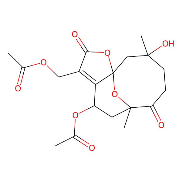 2D Structure of [(1S,6S,8R,12R)-6-acetyloxy-12-hydroxy-8,12-dimethyl-3,9-dioxo-2,14-dioxatricyclo[6.5.1.01,5]tetradec-4-en-4-yl]methyl acetate