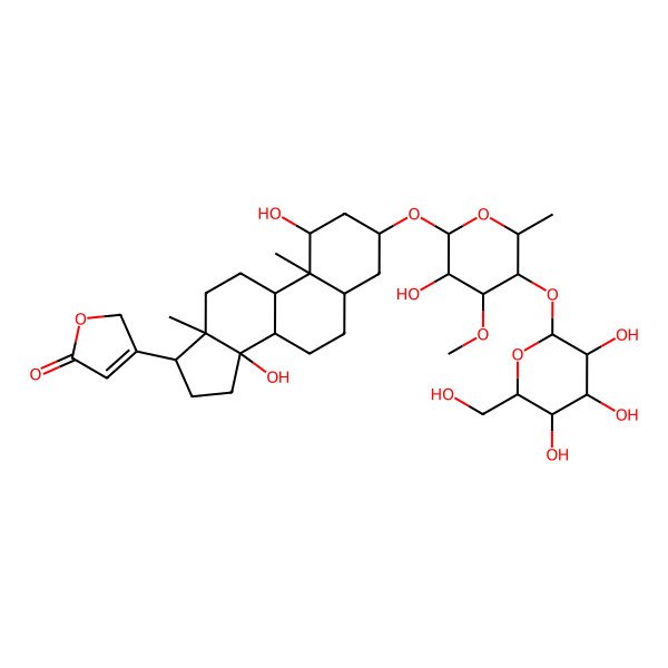 2D Structure of 3-[1,14-dihydroxy-3-[3-hydroxy-4-methoxy-6-methyl-5-[3,4,5-trihydroxy-6-(hydroxymethyl)oxan-2-yl]oxyoxan-2-yl]oxy-10,13-dimethyl-1,2,3,4,5,6,7,8,9,11,12,15,16,17-tetradecahydrocyclopenta[a]phenanthren-17-yl]-2H-furan-5-one