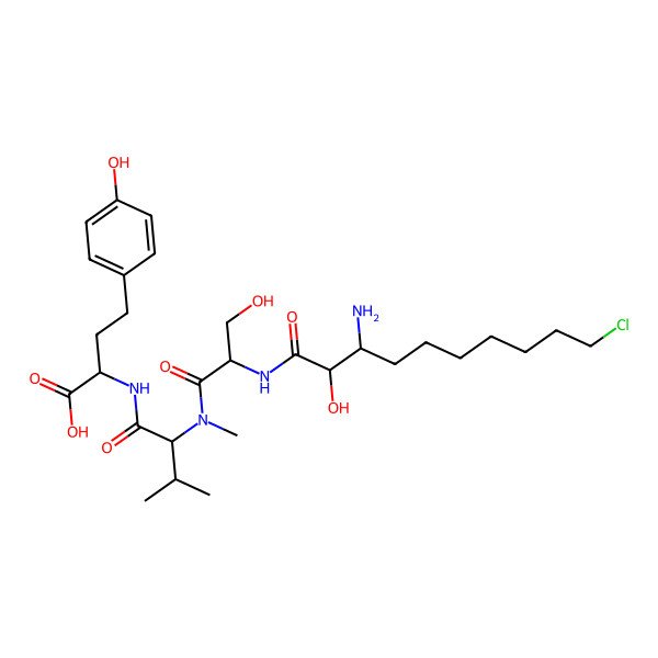 2D Structure of 2-[[2-[[2-[(3-Amino-10-chloro-2-hydroxydecanoyl)amino]-3-hydroxypropanoyl]-methylamino]-3-methylbutanoyl]amino]-4-(4-hydroxyphenyl)butanoic acid