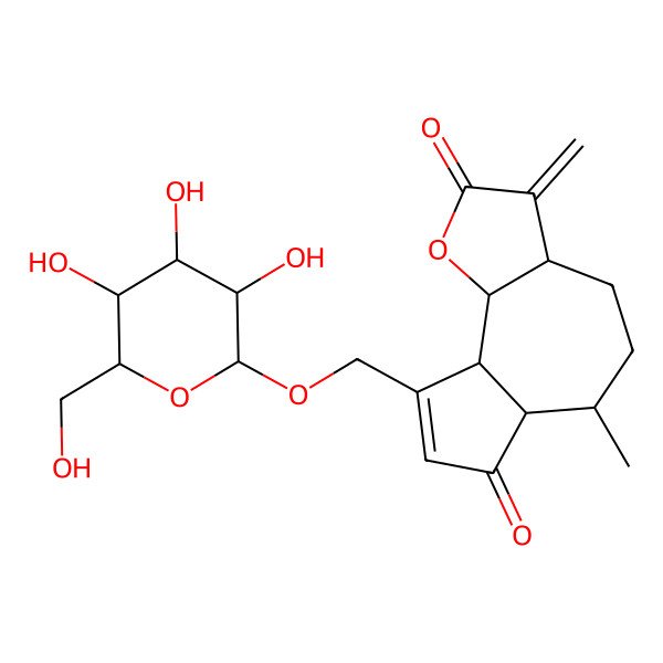 2D Structure of (3aS,6S,6aR,9aR,9bS)-6-methyl-3-methylidene-9-[[(2R,3R,4S,5S,6R)-3,4,5-trihydroxy-6-(hydroxymethyl)oxan-2-yl]oxymethyl]-4,5,6,6a,9a,9b-hexahydro-3aH-azuleno[4,5-b]furan-2,7-dione