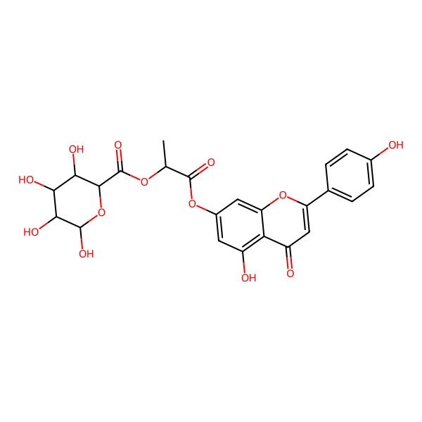 2D Structure of [1-[5-Hydroxy-2-(4-hydroxyphenyl)-4-oxochromen-7-yl]oxy-1-oxopropan-2-yl] 3,4,5,6-tetrahydroxyoxane-2-carboxylate