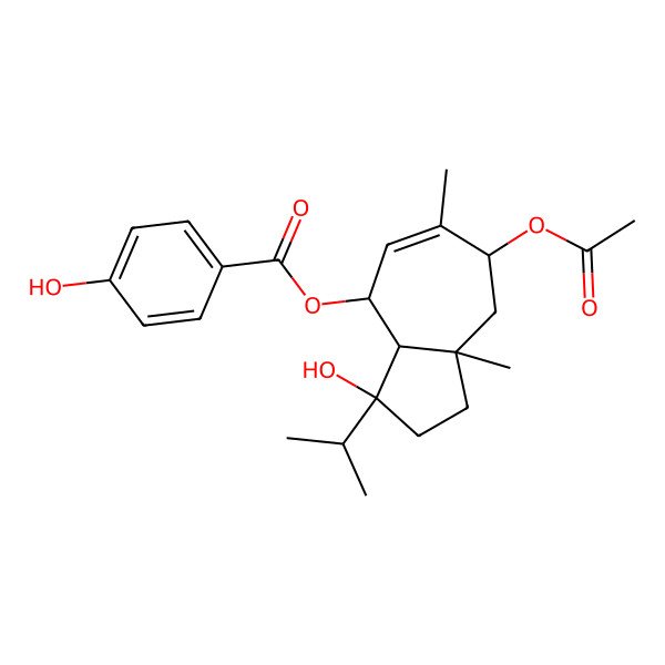 2D Structure of [(3R,4S,7S,8aR)-7-acetyloxy-3-hydroxy-6,8a-dimethyl-3-propan-2-yl-1,2,3a,4,7,8-hexahydroazulen-4-yl] 4-hydroxybenzoate
