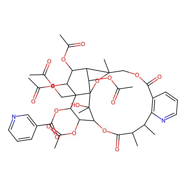 2D Structure of [(1S,3S,13S,17S,18S,19S,20S,21S,22R,24R,25S)-18,21,22,24-tetraacetyloxy-20-(acetyloxymethyl)-25-hydroxy-3,13,14,25-tetramethyl-6,15-dioxo-2,5,16-trioxa-11-azapentacyclo[15.7.1.01,20.03,23.07,12]pentacosa-7(12),8,10-trien-19-yl] pyridine-3-carboxylate