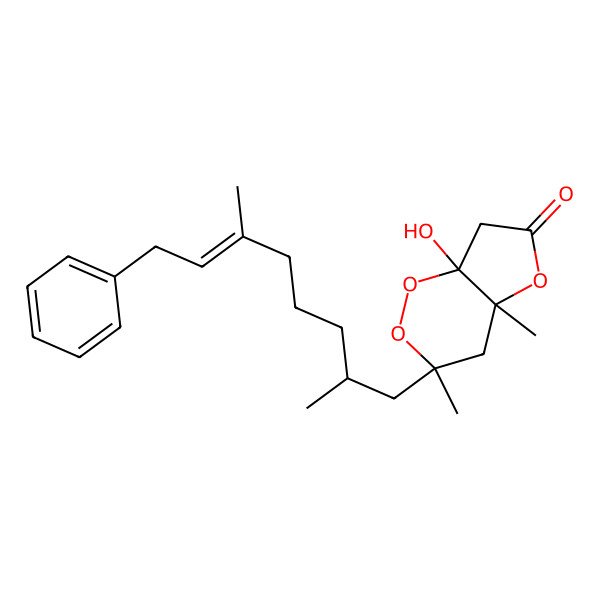 2D Structure of (3R,4aR,7aR)-3-[(E,2R)-2,6-dimethyl-8-phenyloct-6-enyl]-7a-hydroxy-3,4a-dimethyl-4,7-dihydrofuro[3,2-c][1,2]dioxin-6-one