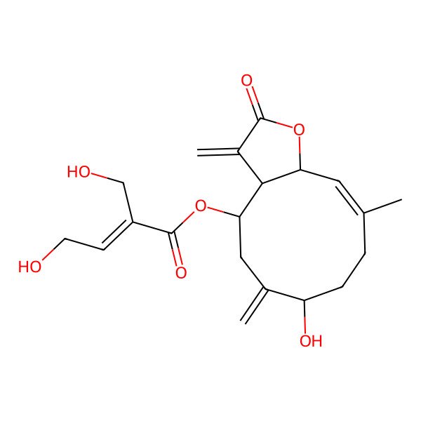 2D Structure of [(3aR,4R,7R,10E,11aR)-7-hydroxy-10-methyl-3,6-dimethylidene-2-oxo-4,5,7,8,9,11a-hexahydro-3aH-cyclodeca[b]furan-4-yl] (E)-4-hydroxy-2-(hydroxymethyl)but-2-enoate