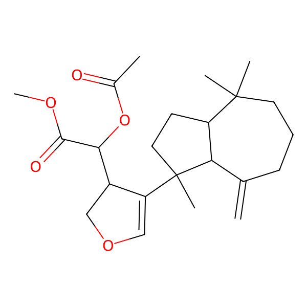 2D Structure of methyl 2-acetyloxy-2-[4-(1,4,4-trimethyl-8-methylidene-3,3a,5,6,7,8a-hexahydro-2H-azulen-1-yl)-2,3-dihydrofuran-3-yl]acetate
