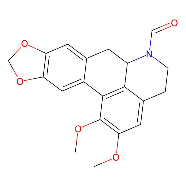 2D Structure of (12S)-18,19-dimethoxy-5,7-dioxa-13-azapentacyclo[10.7.1.02,10.04,8.016,20]icosa-1(20),2,4(8),9,16,18-hexaene-13-carbaldehyde