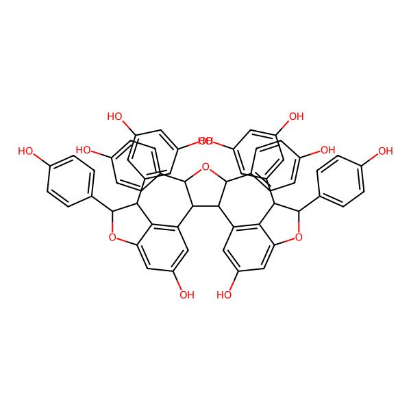 2D Structure of 5-[(2R,3R)-4-[(2R,3R,4R,5S)-4-[(2R,3R)-3-(3,5-dihydroxyphenyl)-6-hydroxy-2-(4-hydroxyphenyl)-2,3-dihydro-1-benzofuran-4-yl]-2,5-bis(4-hydroxyphenyl)oxolan-3-yl]-6-hydroxy-2-(4-hydroxyphenyl)-2,3-dihydro-1-benzofuran-3-yl]benzene-1,3-diol