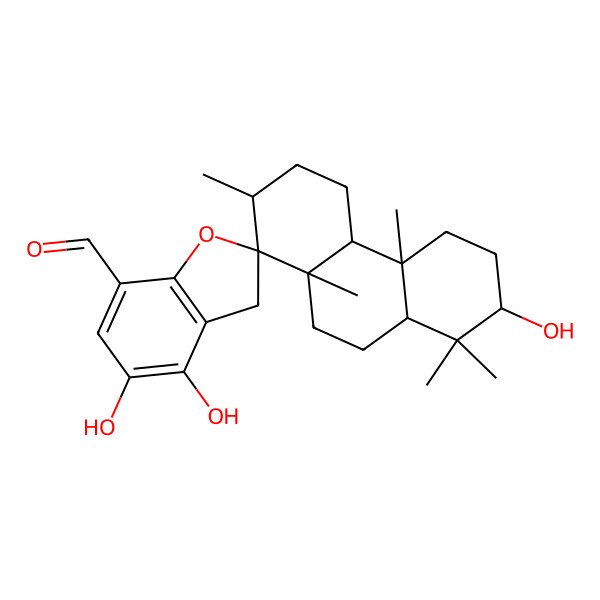 2D Structure of 4',5',7-trihydroxy-2,4b,8,8,10a-pentamethylspiro[2,3,4,4a,5,6,7,8a,9,10-decahydrophenanthrene-1,2'-3H-1-benzofuran]-7'-carbaldehyde