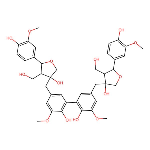 2D Structure of 3-[[4-Hydroxy-3-[2-hydroxy-5-[[3-hydroxy-5-(4-hydroxy-3-methoxyphenyl)-4-(hydroxymethyl)oxolan-3-yl]methyl]-3-methoxyphenyl]-5-methoxyphenyl]methyl]-5-(4-hydroxy-3-methoxyphenyl)-4-(hydroxymethyl)oxolan-3-ol