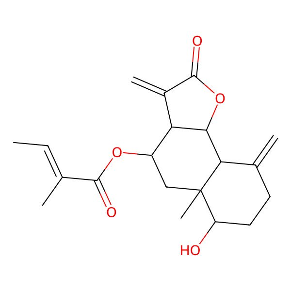 2D Structure of [(3aR,4S,5aR,6R,9aS,9bR)-6-hydroxy-5a-methyl-3,9-dimethylidene-2-oxo-3a,4,5,6,7,8,9a,9b-octahydrobenzo[g][1]benzofuran-4-yl] (Z)-2-methylbut-2-enoate