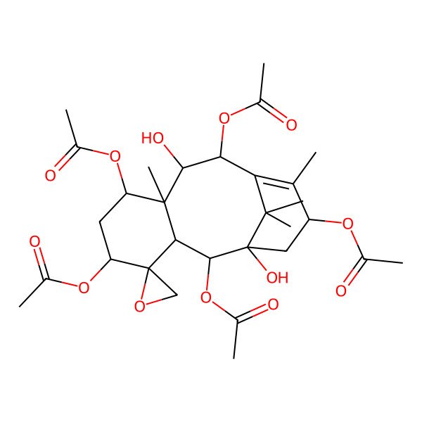 2D Structure of (2',5',10',13'-Tetraacetyloxy-1',9'-dihydroxy-8',12',15',15'-tetramethylspiro[oxirane-2,4'-tricyclo[9.3.1.03,8]pentadec-11-ene]-7'-yl) acetate