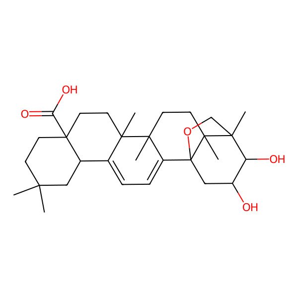 2D Structure of 20,21-Dihydroxy-8,8,14,15,18,19-hexamethyl-23-oxahexacyclo[17.3.2.01,18.02,15.05,14.06,11]tetracosa-2,4-diene-11-carboxylic acid