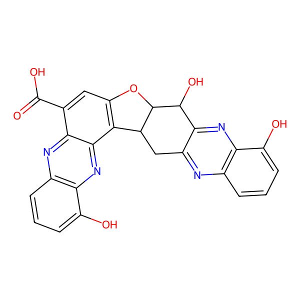 2D Structure of 6,18,22-Trihydroxy-16-oxa-4,11,20,27-tetrazaheptacyclo[15.12.0.02,15.03,12.05,10.019,28.021,26]nonacosa-2(15),3,5(10),6,8,11,13,19,21(26),22,24,27-dodecaene-13-carboxylic acid