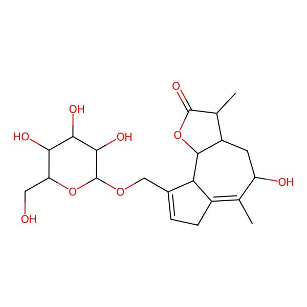 2D Structure of 5-hydroxy-3,6-dimethyl-9-[[3,4,5-trihydroxy-6-(hydroxymethyl)oxan-2-yl]oxymethyl]-3a,4,5,7,9a,9b-hexahydro-3H-azuleno[4,5-b]furan-2-one