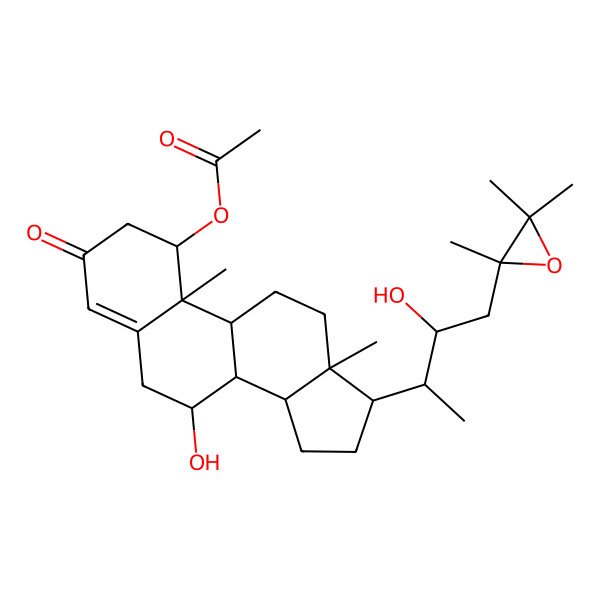 2D Structure of [(1S,7R,8S,9S,10R,13R,14S,17R)-7-hydroxy-17-[(2S,3R)-3-hydroxy-4-[(2S)-2,3,3-trimethyloxiran-2-yl]butan-2-yl]-10,13-dimethyl-3-oxo-1,2,6,7,8,9,11,12,14,15,16,17-dodecahydrocyclopenta[a]phenanthren-1-yl] acetate