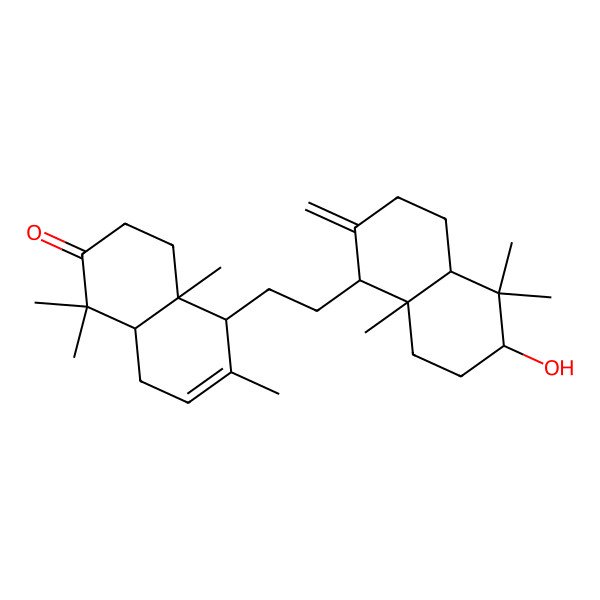 2D Structure of (4aS,5S,8aR)-5-[2-[(1S,4aR,6S,8aS)-6-hydroxy-5,5,8a-trimethyl-2-methylidene-3,4,4a,6,7,8-hexahydro-1H-naphthalen-1-yl]ethyl]-1,1,4a,6-tetramethyl-4,5,8,8a-tetrahydro-3H-naphthalen-2-one