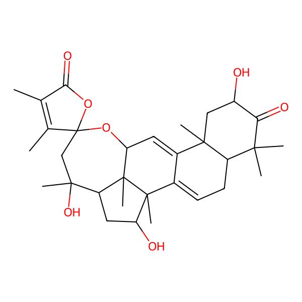 2D Structure of 8,17,20-Trihydroxy-1,3',4',6,6,10,17,21-octamethylspiro[14-oxapentacyclo[11.7.1.02,11.05,10.018,21]henicosa-2,11-diene-15,5'-furan]-2',7-dione