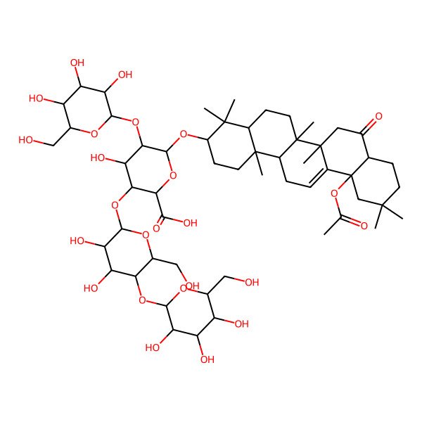 2D Structure of (2S,3S,4S,5R,6S)-6-[[(3S,4aR,6aR,6bS,8aS,12aS,14aR,14bR)-12a-acetyloxy-4,4,6a,6b,11,11,14b-heptamethyl-8-oxo-2,3,4a,5,6,7,8a,9,10,12,14,14a-dodecahydro-1H-picen-3-yl]oxy]-3-[(2R,3R,4R,5S,6R)-3,4-dihydroxy-6-(hydroxymethyl)-5-[(2R,3R,4S,5R,6R)-3,4,5-trihydroxy-6-(hydroxymethyl)oxan-2-yl]oxyoxan-2-yl]oxy-4-hydroxy-5-[(2S,3R,4S,5R,6R)-3,4,5-trihydroxy-6-(hydroxymethyl)oxan-2-yl]oxyoxane-2-carboxylic acid