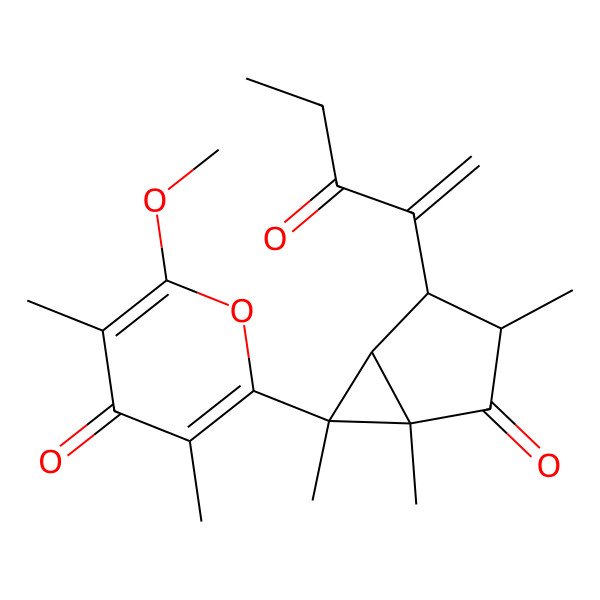 2D Structure of 2-methoxy-3,5-dimethyl-6-[(1S,3R,4R,5S,6R)-1,3,6-trimethyl-2-oxo-4-(3-oxopent-1-en-2-yl)-6-bicyclo[3.1.0]hexanyl]pyran-4-one