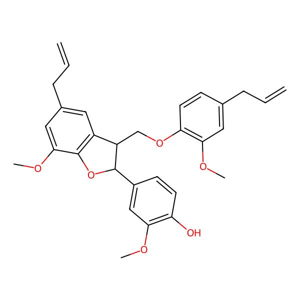 2D Structure of 2-Methoxy-4-[7-methoxy-3-[(2-methoxy-4-prop-2-enylphenoxy)methyl]-5-prop-2-enyl-2,3-dihydro-1-benzofuran-2-yl]phenol