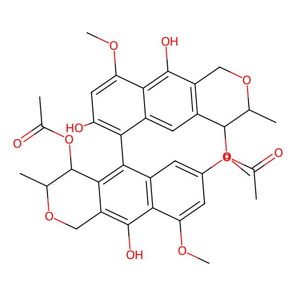 2D Structure of [(3S,4S)-6-[(3S,4S)-4-acetyloxy-10-hydroxy-7,9-dimethoxy-3-methyl-3,4-dihydro-1H-benzo[g]isochromen-5-yl]-7,10-dihydroxy-9-methoxy-3-methyl-3,4-dihydro-1H-benzo[g]isochromen-4-yl] acetate