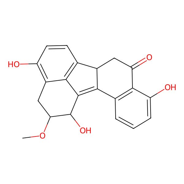 2D Structure of (11R,18S,19R)-7,15,19-trihydroxy-18-methoxypentacyclo[10.7.1.02,11.03,8.016,20]icosa-1,3(8),4,6,12(20),13,15-heptaen-9-one