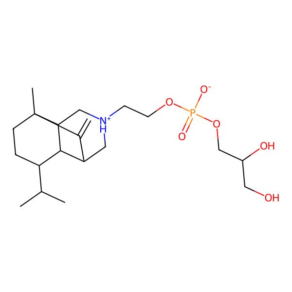 2D Structure of [(2R)-2,3-dihydroxypropyl] 2-[(1R,3R,7S,8R,9R)-1-methyl-2-methylidene-9-propan-2-yl-5-azoniatricyclo[5.4.0.03,8]undecan-5-yl]ethyl phosphate