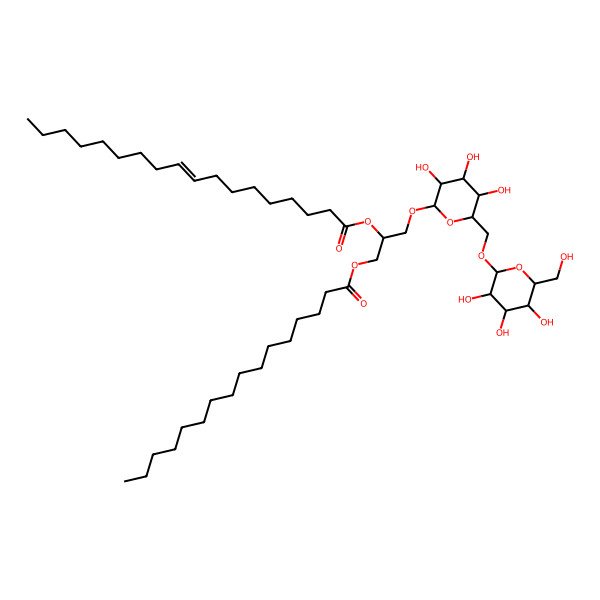 2D Structure of [(2S)-1-hexadecanoyloxy-3-[(2R,3R,4S,5R,6R)-3,4,5-trihydroxy-6-[[(2S,3R,4S,5R,6R)-3,4,5-trihydroxy-6-(hydroxymethyl)oxan-2-yl]oxymethyl]oxan-2-yl]oxypropan-2-yl] (Z)-octadec-9-enoate