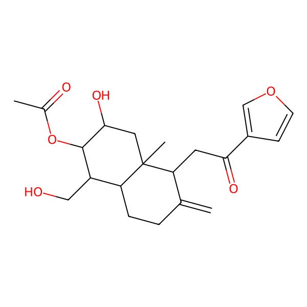 2D Structure of [(1R,2S,3R,4aR,5R,8aR)-5-[2-(furan-3-yl)-2-oxoethyl]-3-hydroxy-1-(hydroxymethyl)-4a-methyl-6-methylidene-1,2,3,4,5,7,8,8a-octahydronaphthalen-2-yl] acetate
